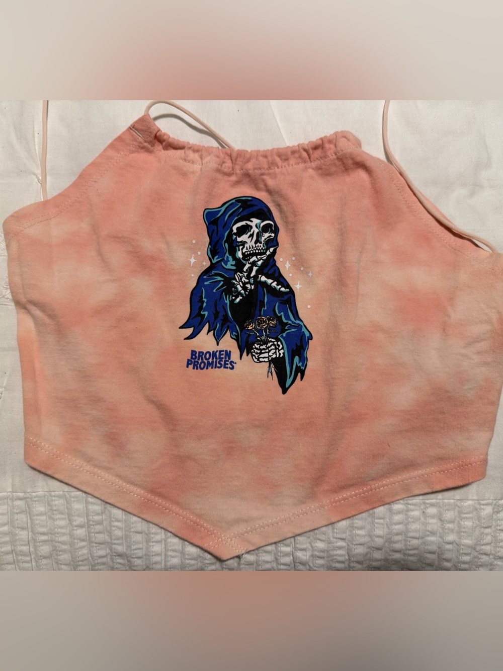 Broken Promises Peach Tie-Dye Crop Halter Top